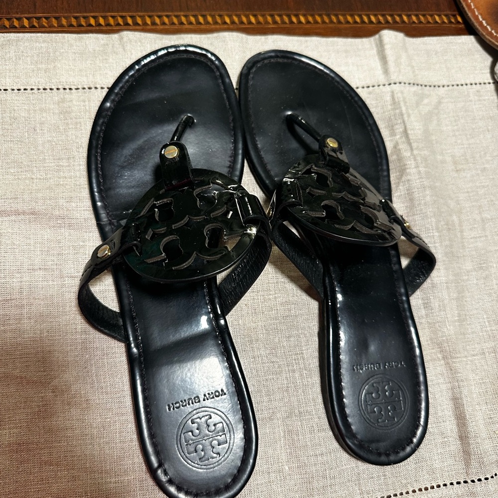 Tory Burch Black Patent Miller Sandals